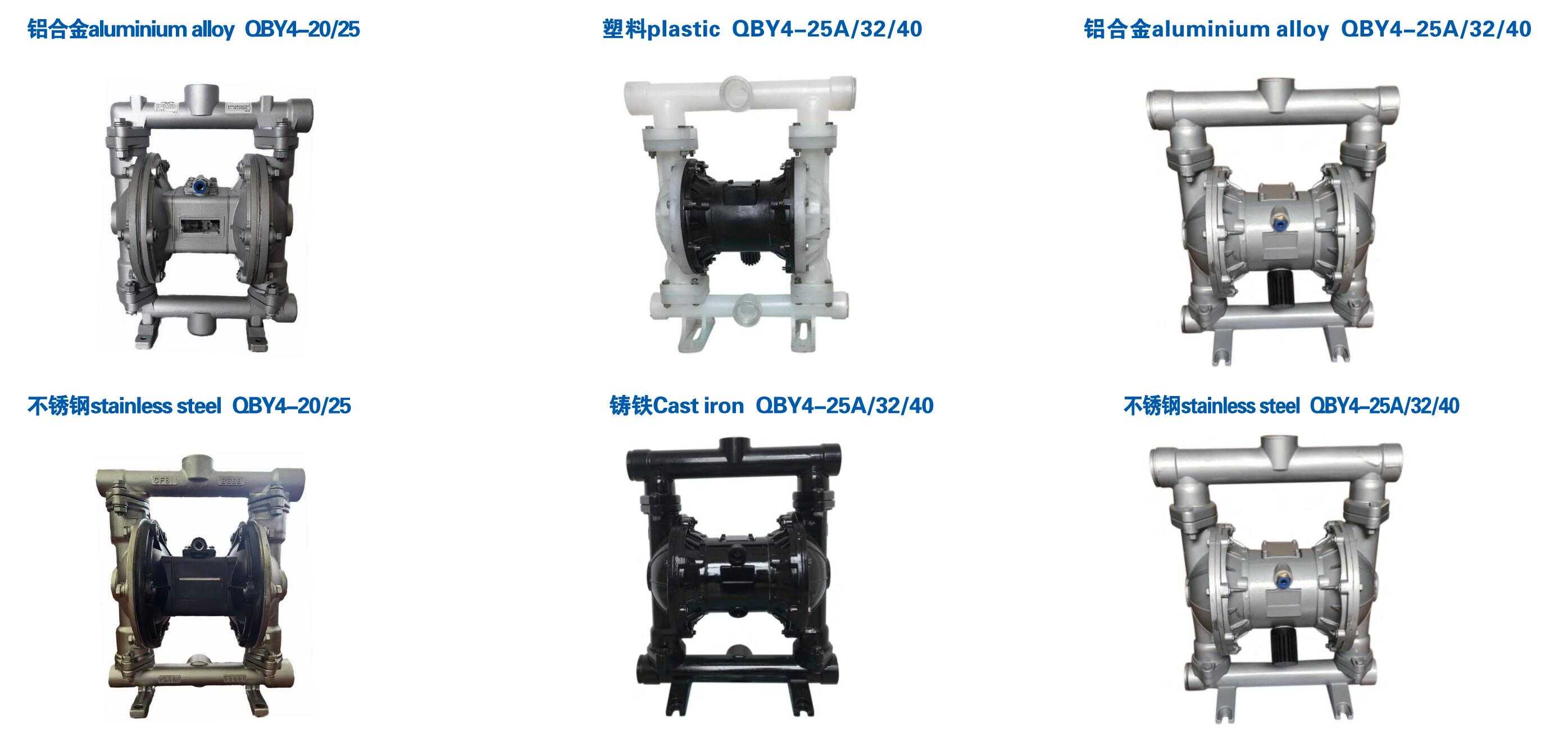QBY4-20 25 25A 32 40 塑料 不銹鋼 鋁合金 鑄鐵氣動隔膜泵